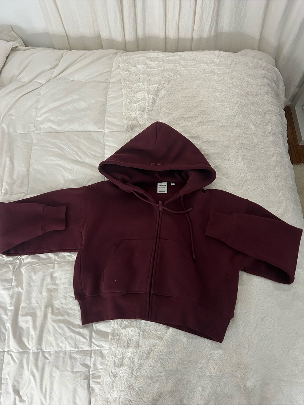 Aritzia Maroon Full-Zip Cropped Hoodie